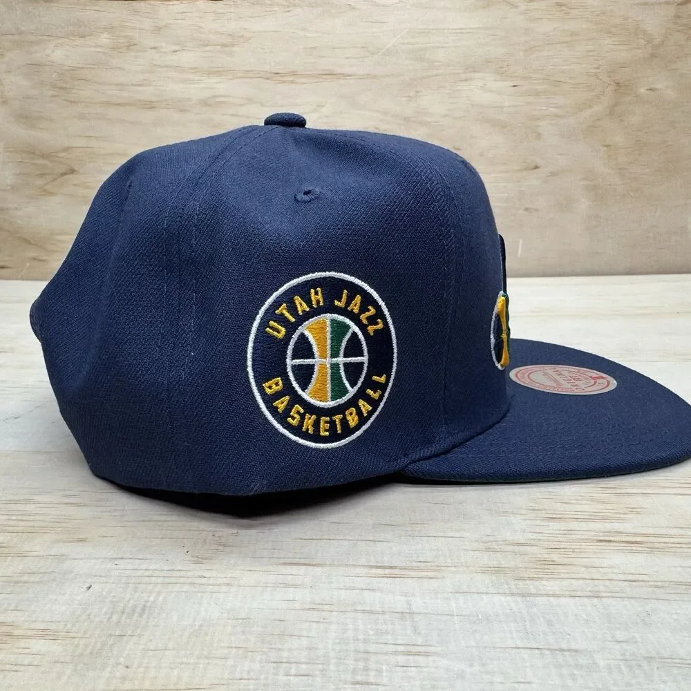 NEW Utah Jazz Mitchell Ness Basic Logo Snapback Hat Cap Navy Blue OSFA